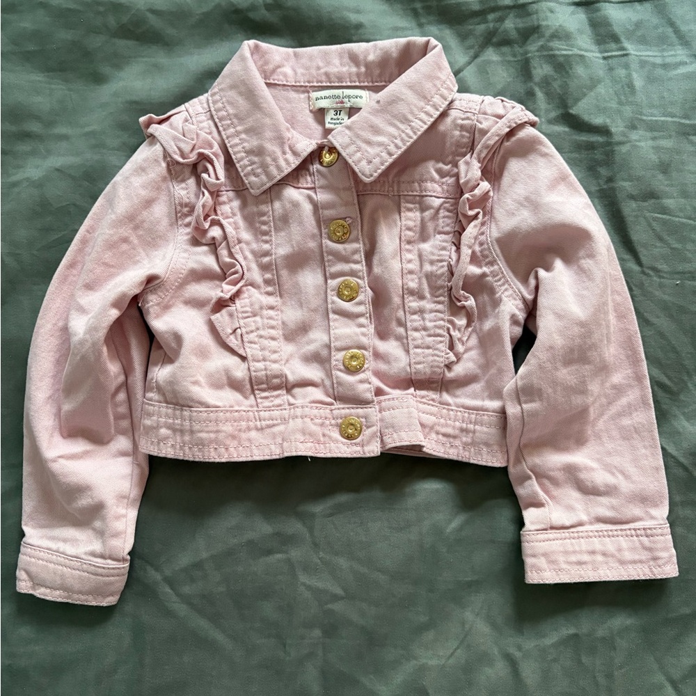 Nanette Lepore Pink Ruffled Jean Jacket